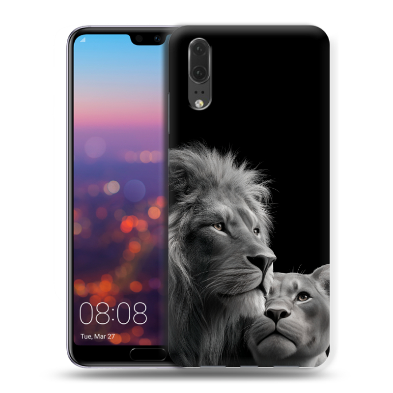Силиконовый чехол на Huawei P20 с принтом Лев кошки Силиконовый чехол на Huawei P20 с принтом Лев кошки