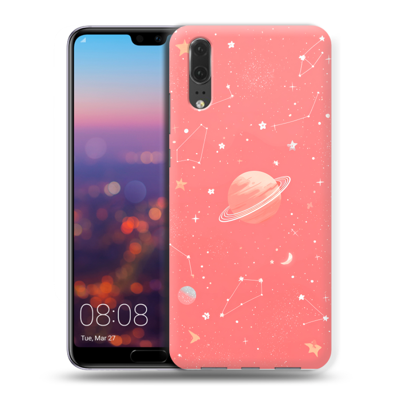Силиконовый чехол на Huawei P20 с принтом Розовый космос Силиконовый чехол на Huawei P20 с принтом Розовый космос