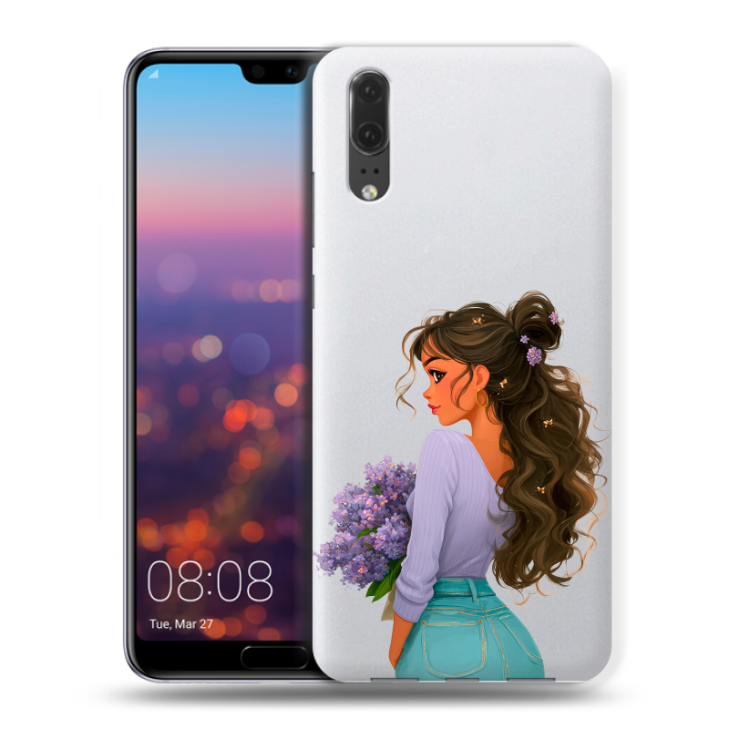 Силиконовый чехол на Huawei P20 с принтом девушка цветы Силиконовый чехол на Huawei P20 с принтом девушка цветы