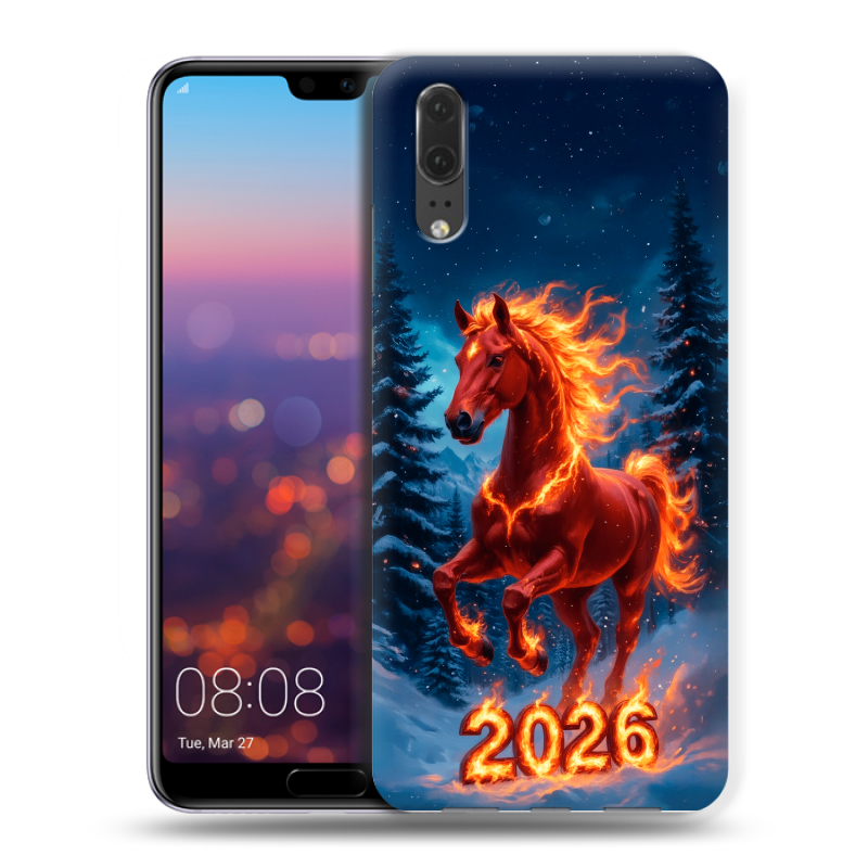 Силиконовый чехол на Huawei P20 с принтом Новый год коня Силиконовый чехол на Huawei P20 с принтом Новый год коня