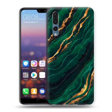 Силиконовый противоударный чехол на Huawei P20 Pro с принтом Мрамор зеленое золото