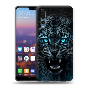 Силиконовый противоударный чехол на Huawei P20 Pro с принтом Темный леопард
