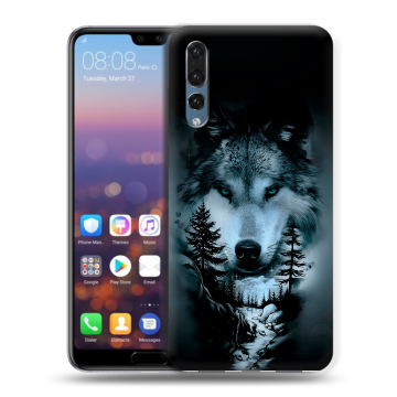 Силиконовый противоударный чехол на Huawei P20 Pro с принтом Лесной волк