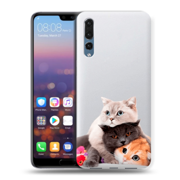 Силиконовый противоударный чехол на Huawei P20 Pro с принтом Кошки