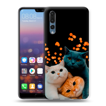 Силиконовый противоударный чехол на Huawei P20 Pro с принтом Кошки