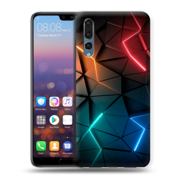 Силиконовый противоударный чехол на Huawei P20 Pro с принтом Абстракция неон
