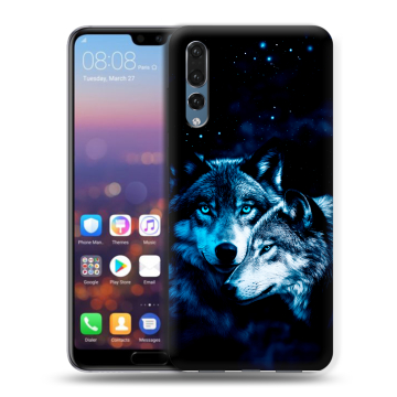 Силиконовый противоударный чехол на Huawei P20 Pro с принтом Волки