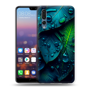 Силиконовый противоударный чехол на Huawei P20 Pro с принтом Листья