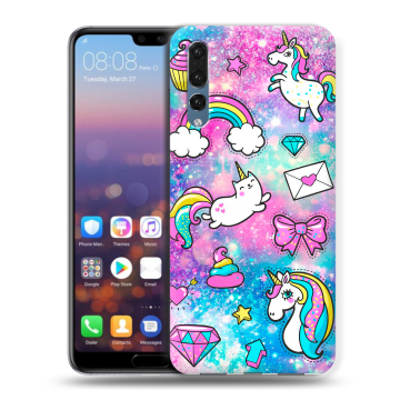 Силиконовый противоударный чехол на Huawei P20 Pro с принтом Единороги Силиконовый противоударный чехол на Huawei P20 Pro с принтом Единороги