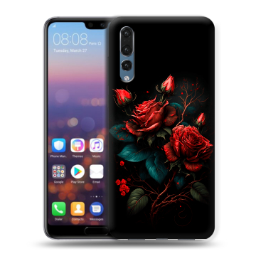 Силиконовый противоударный чехол на Huawei P20 Pro с принтом Розы красные