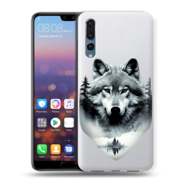 Силиконовый противоударный чехол на Huawei P20 Pro с принтом Волк в лесу Силиконовый противоударный чехол на Huawei P20 Pro с принтом Волк в лесу