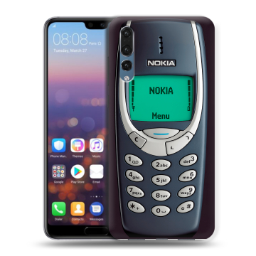 Силиконовый противоударный чехол на Huawei P20 Pro с принтом Старый телефон