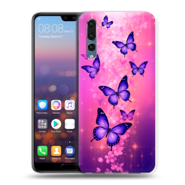 Силиконовый противоударный чехол на Huawei P20 Pro с принтом Бабочки Силиконовый противоударный чехол на Huawei P20 Pro с принтом Бабочки