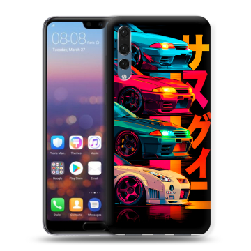 Силиконовый противоударный чехол на Huawei P20 Pro с принтом Гоночные машины
