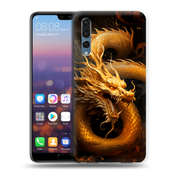 Силиконовый противоударный чехол на Huawei P20 Pro с принтом Золотой дракон