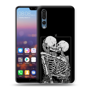 Силиконовый противоударный чехол на Huawei P20 Pro с принтом Поцелуй скелетов Силиконовый противоударный чехол на Huawei P20 Pro с принтом Поцелуй скелетов