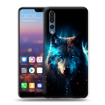 Силиконовый противоударный чехол на Huawei P20 Pro с принтом Волк ночной Силиконовый противоударный чехол на Huawei P20 Pro с принтом Волк ночной