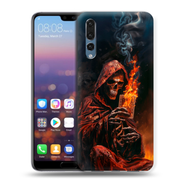 Силиконовый противоударный чехол на Huawei P20 Pro с принтом Скелет и карты Силиконовый противоударный чехол на Huawei P20 Pro с принтом Скелет и карты