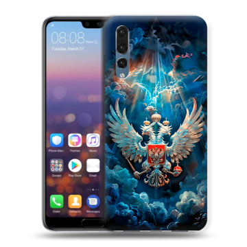 Силиконовый противоударный чехол на Huawei P20 Pro с принтом Герб флаг России Силиконовый противоударный чехол на Huawei P20 Pro с принтом Герб флаг России