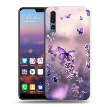 Силиконовый противоударный чехол на Huawei P20 Pro с принтом бабочки и лаванда