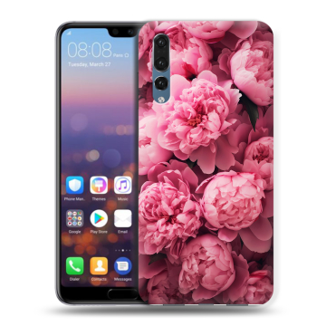 Силиконовый противоударный чехол на Huawei P20 Pro с принтом цветы пионы Силиконовый противоударный чехол на Huawei P20 Pro с принтом цветы пионы