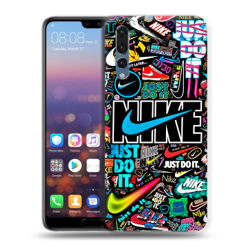 Силиконовый противоударный чехол на Huawei P20 Pro с принтом найк nike черный