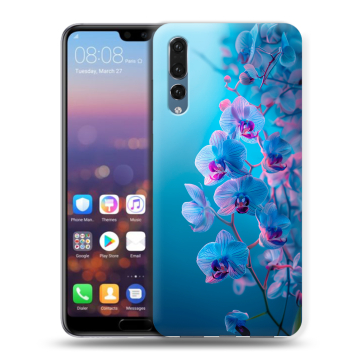Силиконовый противоударный чехол на Huawei P20 Pro с принтом голубые орхидеи Силиконовый противоударный чехол на Huawei P20 Pro с принтом голубые орхидеи