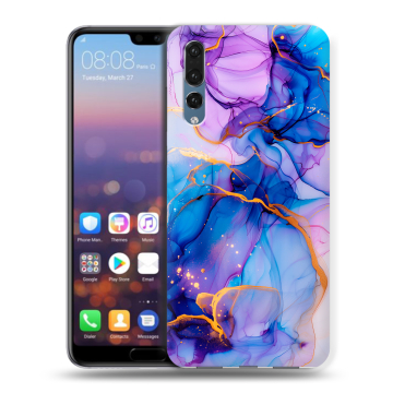 Силиконовый противоударный чехол на Huawei P20 Pro с принтом синий мрамор