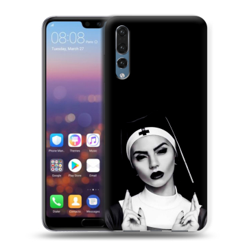 Силиконовый противоударный чехол на Huawei P20 Pro с принтом монашка Силиконовый противоударный чехол на Huawei P20 Pro с принтом монашка