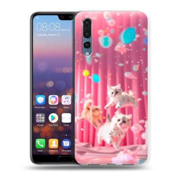 Силиконовый противоударный чехол на Huawei P20 Pro с принтом милые котики