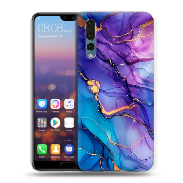 Силиконовый противоударный чехол на Huawei P20 Pro с принтом синий мрамор Силиконовый противоударный чехол на Huawei P20 Pro с принтом синий мрамор
