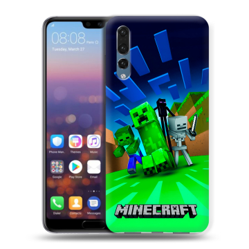 Силиконовый противоударный чехол на Huawei P20 Pro с принтом Майнкрафт
