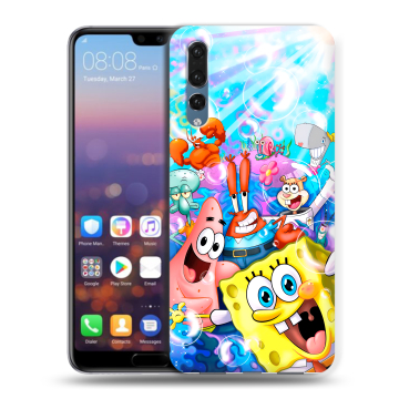 Силиконовый противоударный чехол на Huawei P20 Pro с принтом спанчбоб спанч боб