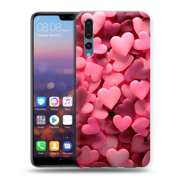 Силиконовый противоударный чехол на Huawei P20 Pro с принтом розовые сердечки Силиконовый противоударный чехол на Huawei P20 Pro с принтом розовые сердечки