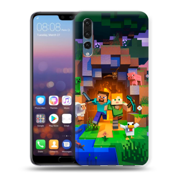 Силиконовый противоударный чехол на Huawei P20 Pro с принтом Майнкрафт Minecraft