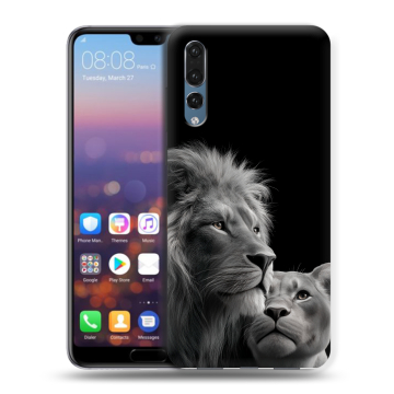 Силиконовый противоударный чехол на Huawei P20 Pro с принтом Лев кошки