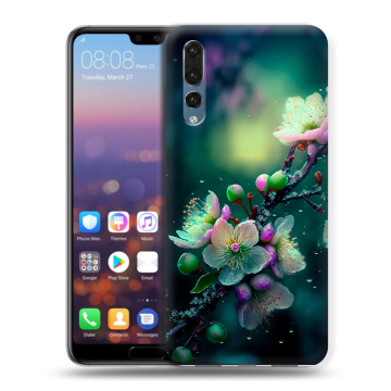 Силиконовый противоударный чехол на Huawei P20 Pro с принтом Цветы и мрамор Силиконовый противоударный чехол на Huawei P20 Pro с принтом Цветы и мрамор