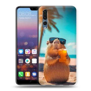 Силиконовый противоударный чехол на Huawei P20 Pro с принтом Капибара Силиконовый противоударный чехол на Huawei P20 Pro с принтом Капибара