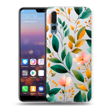 Силиконовый противоударный чехол на Huawei P20 Pro с принтом Цветы паттерн