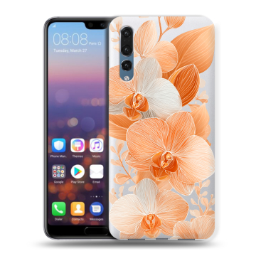 Силиконовый противоударный чехол на Huawei P20 Pro с принтом Бежевые цветы