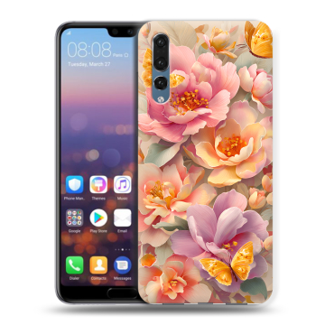Силиконовый противоударный чехол на Huawei P20 Pro с принтом Цветы и бабочки