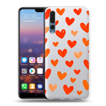 Силиконовый противоударный чехол на Huawei P20 Pro с принтом Сердечки