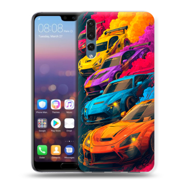 Силиконовый противоударный чехол на Huawei P20 Pro с принтом Тачки
