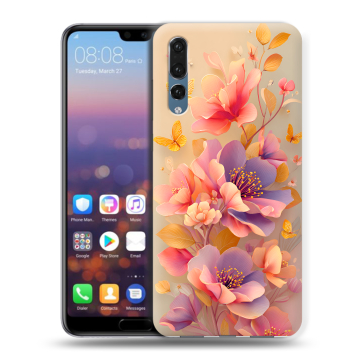 Силиконовый противоударный чехол на Huawei P20 Pro с принтом Цветы и бабочки