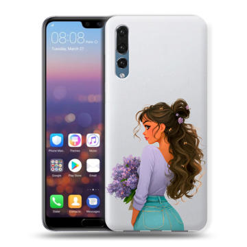 Силиконовый противоударный чехол на Huawei P20 Pro с принтом девушка цветы