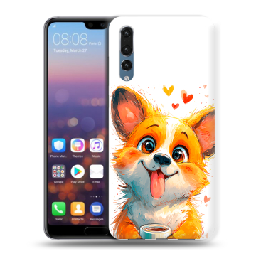 Силиконовый противоударный чехол на Huawei P20 Pro с принтом корги Силиконовый противоударный чехол на Huawei P20 Pro с принтом корги