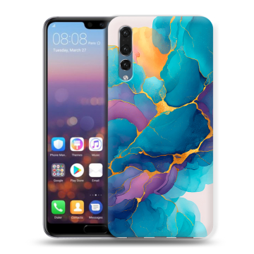 Силиконовый противоударный чехол на Huawei P20 Pro с принтом Мрамор блестки