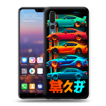 Силиконовый противоударный чехол на Huawei P20 Pro с принтом машины тачки