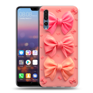 Силиконовый противоударный чехол на Huawei P20 Pro с принтом Розовые бантики Силиконовый противоударный чехол на Huawei P20 Pro с принтом Розовые бантики