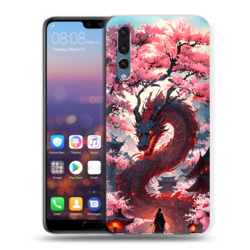 Силиконовый противоударный чехол на Huawei P20 Pro с принтом Дракон Японский Силиконовый противоударный чехол на Huawei P20 Pro с принтом Дракон Японский